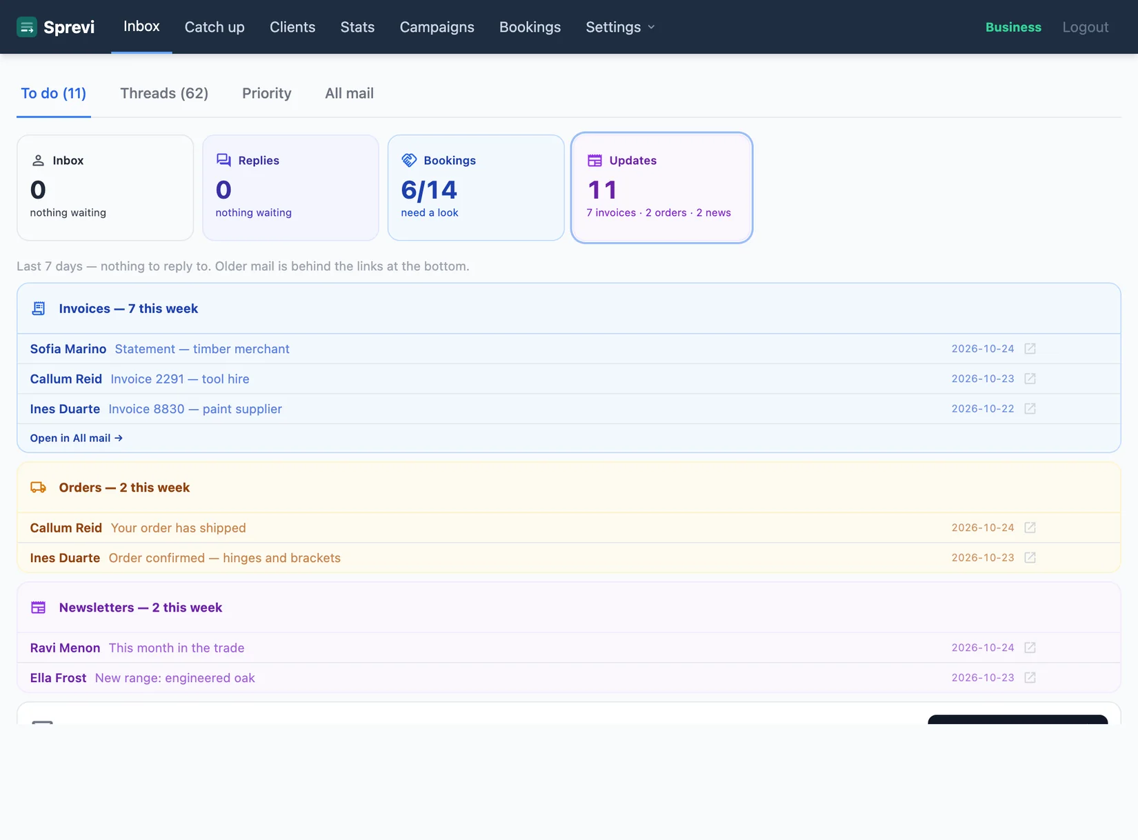 Inbox cleared. Updates is the last tile with anything in it.